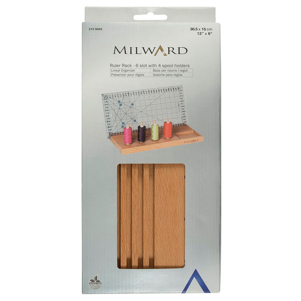 MILWARD 6 Slot Ruler Rack with Storage - Beech Wood