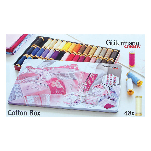 GÜTERMANN Boîte nostalgie  – Fil à coudre en coton 50wt de 100m – 48 couleurs