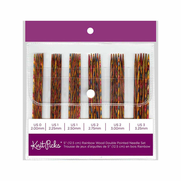 KNIT PICKS Rainbow Wood Double Point Knitting Needle Set 12cm (5") - 36pc