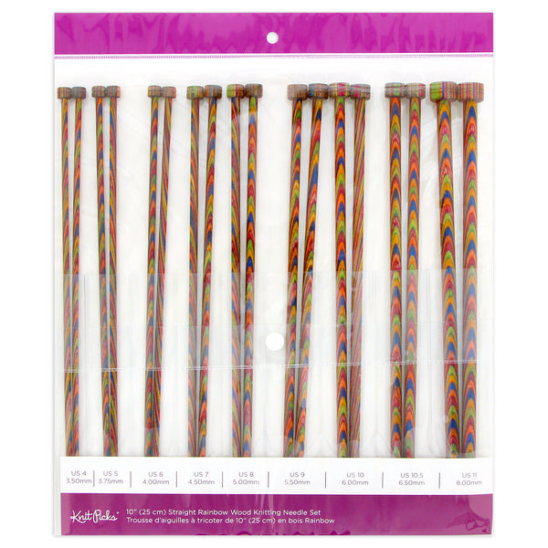 KNIT PICKS Rainbow Wood Single Point 18 Pc. Knitting Needle Set 25cm (10")