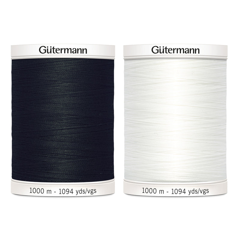 Gutermann MCT Sew All Thread - 100% Polyester, Strong & Durable, 2 Spools (Black & Nu White), 1000m Each, for All Materials & Seams, Machine and Hand Sewing