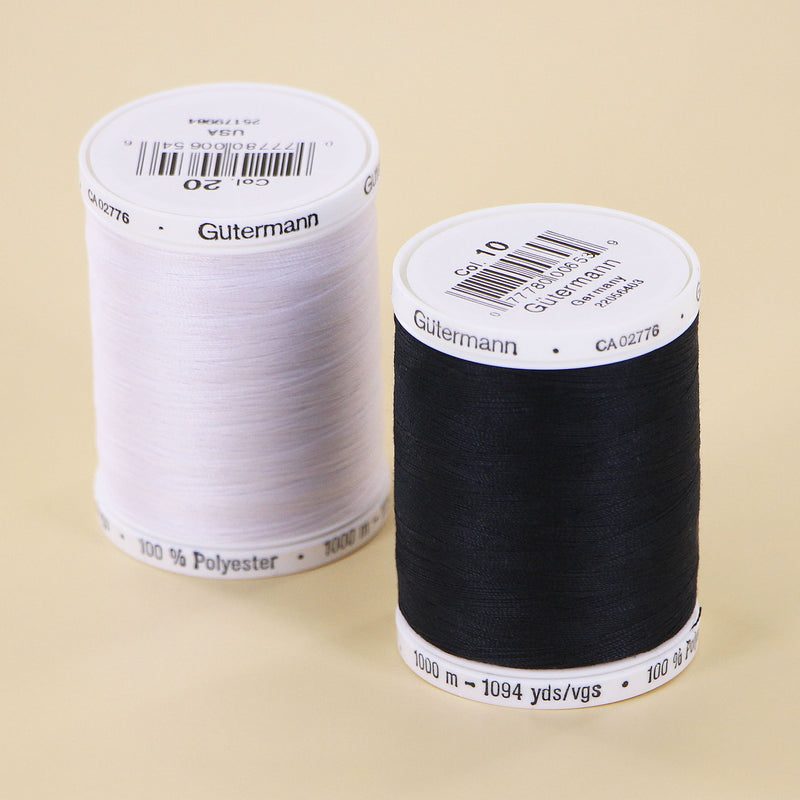 Gutermann MCT Sew All Thread - 100% Polyester, Strong & Durable, 2 Spools (Black & Nu White), 1000m Each, for All Materials & Seams, Machine and Hand Sewing