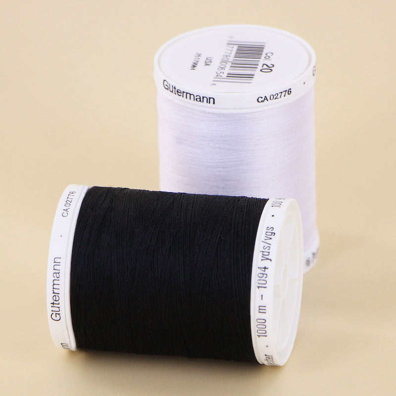 Gutermann MCT Sew All Thread - 100% Polyester, Strong & Durable, 2 Spools (Black & Nu White), 1000m Each, for All Materials & Seams, Machine and Hand Sewing