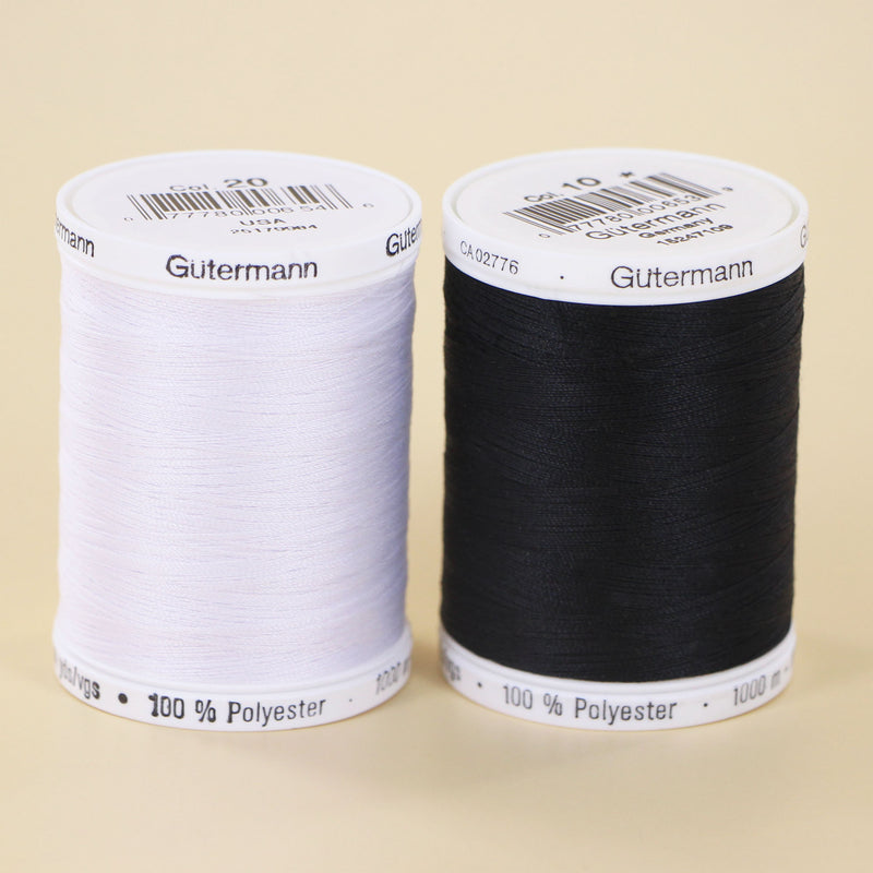 Gutermann MCT Sew All Thread - 100% Polyester, Strong & Durable, 2 Spools (Black & Nu White), 1000m Each, for All Materials & Seams, Machine and Hand Sewing