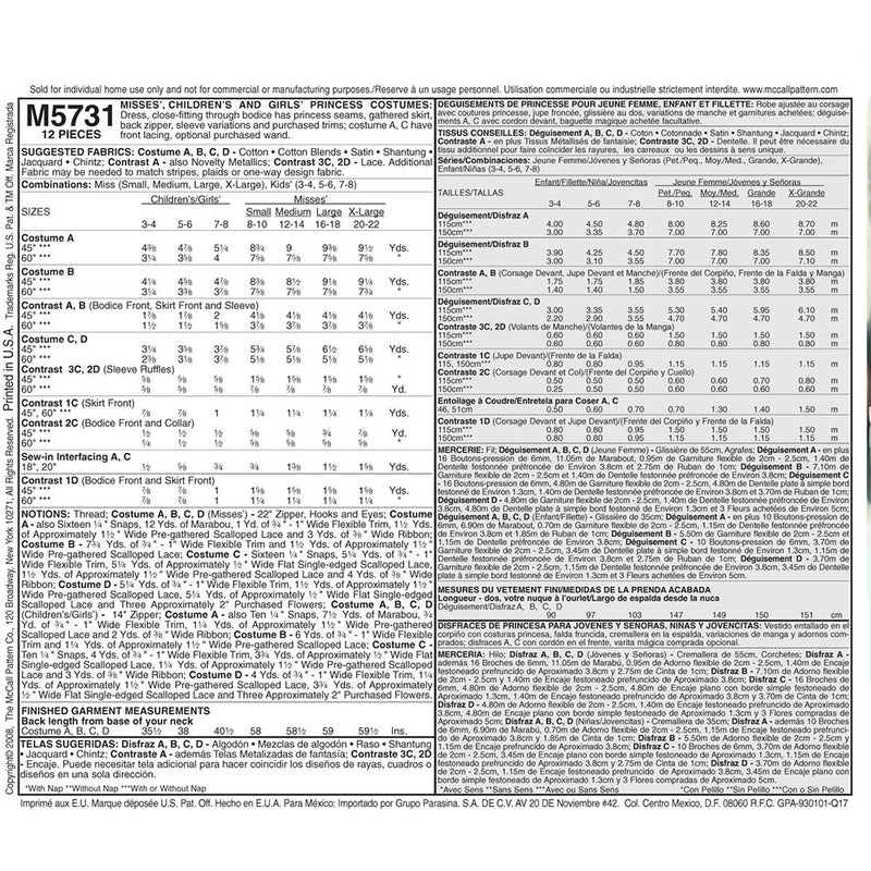 McCALL's M5731 Costumes