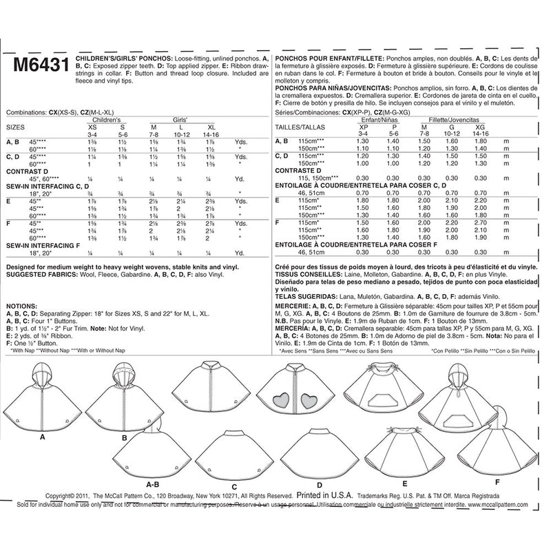 McCALL's M6431 Outerwear