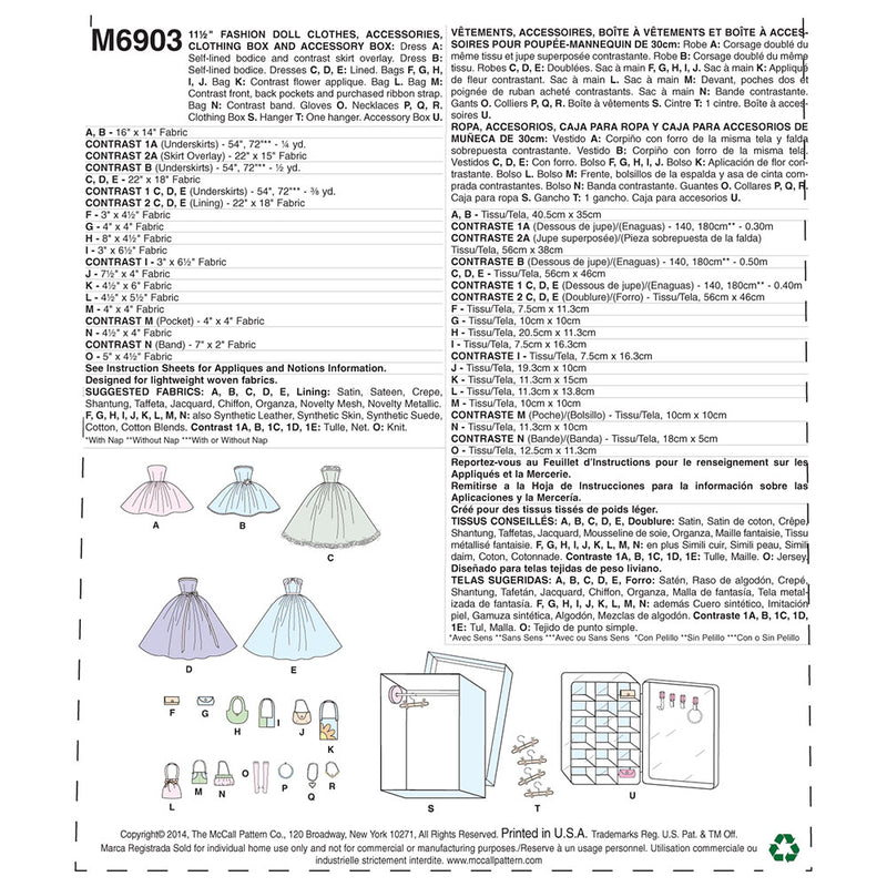 McCALL's M6903 Doll Clothes