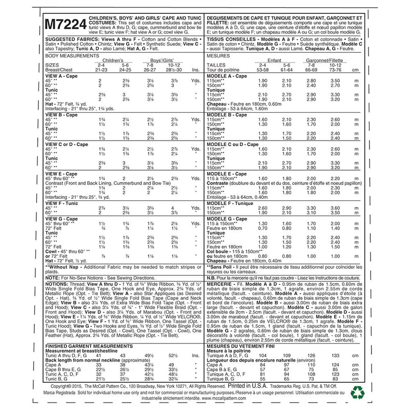 McCALL's M7224 Costumes