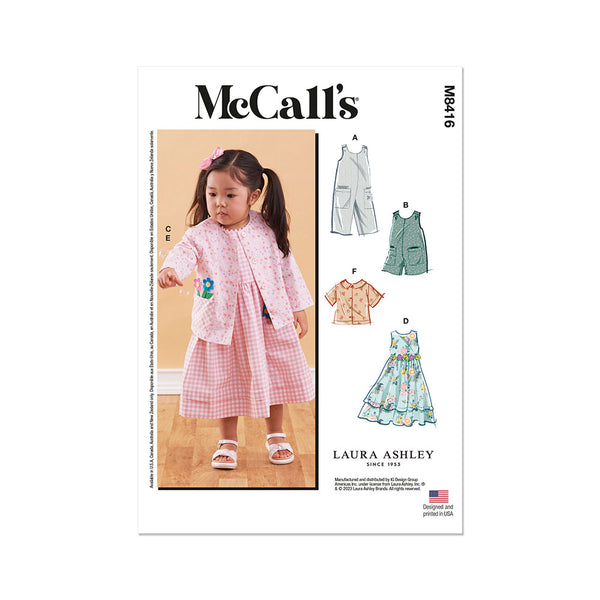 McCALL's M8416 Toddlers' Romper in Two Lengths, Dresses, Jacket and Shirt by Laura Ashley