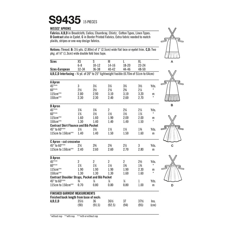 SIMPLICITY S9435 Tabliers Pour Femmes