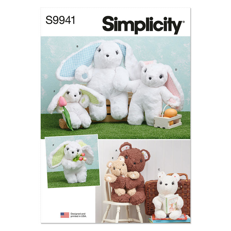 SIMPLICITY  S9941 Ours et petits lapins en peluche en trois tailles
